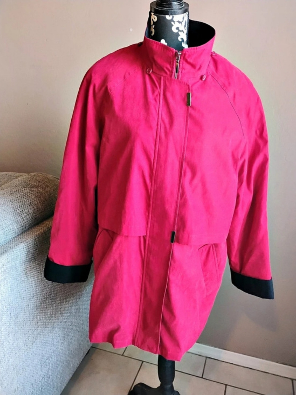 Liz Claiborne Plaid-Lined Utility Jacket in Red Size Large